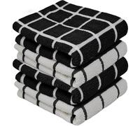 Towelogy® Premium Tea Towels for Kitchen 100% Cotton Lint Free Large Black/White Jumbo Check Dishcloths Tear Resistant & Ecofriendly 45x65 cm (Black/White, 4)