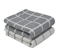 Towelogy® Premium Tea Towels for Kitchen 100% Cotton Lint Free Large Grey/White Jumbo Check Dishcloths Tear Resistant & Ecofriendly 45x65 cm (Grey/White, 2)