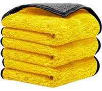 Towelogy® Thick Car Cleaning Cloths 40x40cm Microfibre Polishing Cleaning Towels Super Absorbent 3 Pack Professional Car Cloths for Waxing, Buffing Detailing (Yellow/Grey)