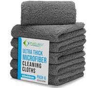 Towelogy® Ultra Thick Microfibre Cloths 500GSM Super Absorbent Large Microfibre Cleaning Cloths for Kitchen, Mirrors, Glass, Bathroom and Household 40x40cm (6, Grey)
