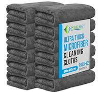 Towelogy® Ultra Thick Microfibre Cloths 500GSM Super Absorbent Large Microfibre Cleaning Cloths for Kitchen, Mirrors, Glass, Bathroom and Household 40x40cm (12, Grey)
