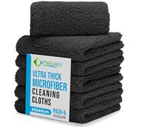 Towelogy® Ultra Thick Microfibre Cloths 500GSM Super Absorbent Large Microfibre Cleaning Cloths for Kitchen, Mirrors, Glass, Bathroom and Household 40x40cm (6, Black)