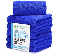 Towelogy® Ultra Thick Microfibre Cloths 500GSM Super Absorbent Large Microfibre Cleaning Cloths for Kitchen, Mirrors, Glass, Bathroom and Household 40x40cm (6, Blue)