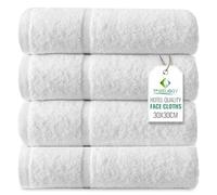 Towelogy White Cotton Face Cloths 30×30 cm - 4 Pack Soft, Absorbent Commercial Towels for Bathroom, Spa, Salon & Hotel (4, White)