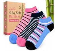 Towelogy Womens Bamboo Trainer Socks 3 Pairs, Ladies Bamboo Ankle Socks Soft Breathable No Show Socks for Trainers Size 4-7 (Blue)