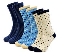 Towelogy Womens Crew Socks Ladies Cotton Rich Patterned Everyday Casual Comfortable Stretch Multipack 6 Pairs Assorted Styles (Blue)