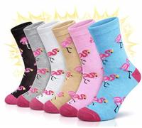 Towelogy Womens Cute Animal Socks Colourful Flamingo Patterned Cotton Rich Fun Soft Top Novelty Socks for Women Size 4-7, 6 Pack, Multicoloured