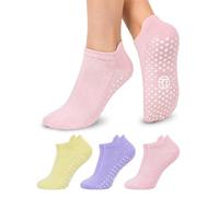 Towelogy Womens Pilates Yoga Grip Socks Non-Slip Ankle Barre Studio Reformer Exercise Cotton Blend 3-Pack Black White (Pastels)