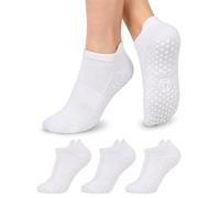 Towelogy Womens Pilates Yoga Grip Socks Non-Slip Ankle Barre Studio Reformer Exercise Cotton Blend 3-Pack Black White (White)