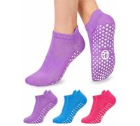 Towelogy Womens Pilates Yoga Grip Socks Non-Slip Ankle Barre Studio Reformer Exercise Cotton Blend 3-Pack Black White (Assorted)