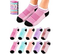 Towelogy Womens Summer Cotton Ankle Trainer Socks 10 Pack Breathable Mesh Low Cut Arch Support Lightweight Soft Everyday Casual Assorted Colours (Brights)
