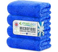Towelogy® X009 Microfibre Edgeless Car Cleaning Cloths for Detailing Washing & Drying 500GSM Long Plush Fibres Auto Towels 40x40cm (Blue, 4)