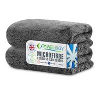 Towelogy® X009 Microfibre Edgeless Car Cleaning Cloths for Detailing Washing & Drying 500GSM Long Plush Fibres Auto Towels 40x40cm (Grey, 2)