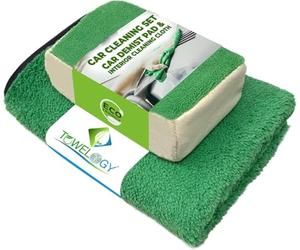 Towelogy X02 Car Demister Pad Dual Microfibre Chamois De Mist Windscreen Sponge For Interior Window Screen Fog Cloth Eco Green/Set of 2 (Green)