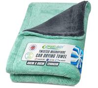 Towelogy® X03 Twisted Loop Car Drying Towel Extra Large Super Absorbent 1200gsm Microfibre Drying Cloth 40x60cm (Green/Grey)