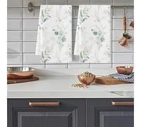 Towels Set Golden Green Leaves Tea Towels for Kitchen Microfibre Washable Reusable Dishcloths Home Decoration Bathroom Small Towel Hand Guest Absorbent Quick Dry 3 Pieces (40x60 cm)