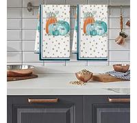 Towels Set Green Pumpkin Leaves Tea Towels for Kitchen Microfibre Washable Reusable Dishcloths Home Decoration Bathroom Small Towel Hand Guest Absorbent Quick Dry 2 Pieces (40x60 cm)