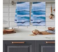 Towels Set Retro Blue Green Tea Towels for Kitchen Microfibre Washable Reusable Dishcloths Home Decoration Bathroom Small Towel Hand Guest Absorbent Quick Dry 3 Pieces (40x60 cm)