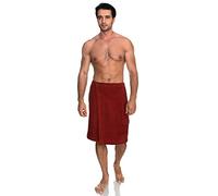 TowelSelections Mens Shower Wrap Adjustable Cotton Terry Bath Gym Cover Up with Snaps, Cinnabar, S/L