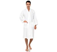 TowelSelections Mens Waffle Robe Spa Kimono Bathrobe Lightweight Shower Bath Robe for Men XS to 2X, White, XS/S