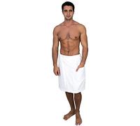TowelSelections Men's Wrap, Shower & Bath Terry Towel with Snaps - White - Large/XX-Large