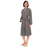 TowelSelections Turkish Cotton Waffle Bathrobe Kimono Waffle Robe Made in Turkey - Grey - Large / X-Large