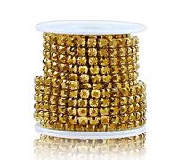 Towenm 1 Roll 5 Yards 5MM Rhinestone Chain, SS24 Large Crystal Rhinestone Close Chain Trim for Cloth Jewelry Crafts, Rhinestone Cup Chain, Sewing Beaded Rhinestone Chain Trim (SS24 / 5.0MM, Mine Gold)