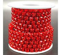 Towenm 1 Roll 5 Yards Large Crystal Rhinestones Close Chain, 5mm Rhinestone Chain, SS24, Sew on Crystal Rhinstone Chain Trim, Crystal Claw Cup Chain Roll (Red/Siam, SS24 / 5.0mm)