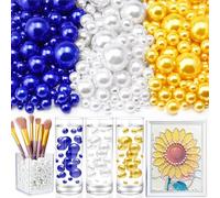 Towenm 2300PCS No Hole Pearl Beads for Vases Filler, Floating Pearls for Centerpieces Vases, Faux Pearl Beads for Craft Wedding Party Decoration Jewelry Making (4/6/8/10/14/20mm) White Gold Royal Blue