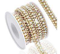 Towenm 3 Yards 3 Rows Crystal Rhinestone Chain Trim for Crafts, Wedding Cake, Bouquet, Clothes, Gold Base with AB Rhinestones
