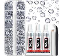 Towenm B7000 Clear Glue with 4000PCS Silver Clear Rhinestones for Crafts Clothing Fabric Shoes, Glue Fix Flatback Gems for Nails Face Jewelry, Mixed 5 Sizes 2mm 3mm 4mm 5mm 6mm Gemstones Bejeweled Kit