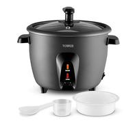 Tower 1.5L/8-Cup Electric Rice Cooker, Serves up to 16 Portions, Non-Stick Easy to Clean Aluminium Pot, One-Touch, Keep Warm Function, Steamer Basket, Measuring Cup & Spoon, 500W, Black, T19061BLK