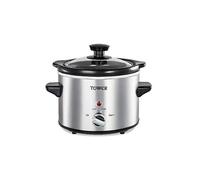 Tower Stainless Steel Slow Cooker with 3 Heat Settings, Keep Warm Function, Tempered Glass Lid, Removable Ceramic Pot, 1.5 Litre, 120 W, Silver