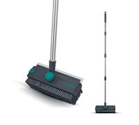 Tower 2-in-1 Floor Scrubbing Brush with Squeegee, Rotating Head, Edge Bristles & Long Handle, Anthracite & Teal, T769011TL