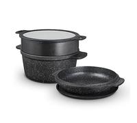 Tower T900190 Precision Multi-Functional Casserole Set with Steamer Insert, Lightweight Cast Aluminium, 24cm, Black