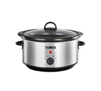 Tower T16039 Slow Cooker with 3 Heat Settings and Removable Dishwasher Safe Pot, Up to 4 Portions, 3.5 Litre, Stainless Steel