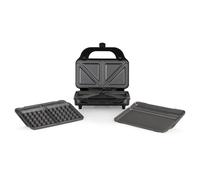 Tower 3-in-1 Deep Fill Sandwich Maker - Silver/Black, 900W, Interchangeable Waffle and Grill Plates, Non-Stick Ceramic Plates, T27020