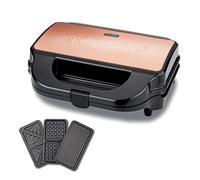 Tower 3-in-1 Deep Filled Snack Maker with Non-Stick Coated Plate and Automatic Temperature Control, 900W, Rose Gold, T27032RG