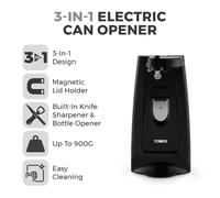 Tower 3-in-1 Electric Can Opener with Knife Sharpener - Black - T19007