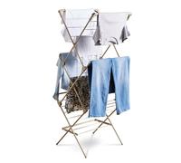 Tower T873021MSH 3 Tier Concertina Airer with 26 Drying Rods, 4 Fold Out Hanger Hooks, Racks for Shoes, Fully Collapsible Design, Integrated Castors, Weight Capacity 15kg, Latte