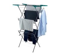 Tower 3 Tier Concertina Clothes Airer with Fold Out Hanger Hooks, 18m Drying Space, Self-Setting Frame, Space- Saving Foldable Design, Anthracite & Teal, T873030TL