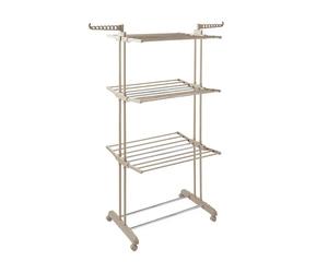 Tower 3 Tier Rack Airer with Durable Drying Poles, 14 Hanger Slots, Racks for Shoes, Latte