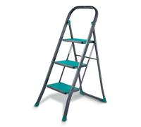 Tower 3 Tread Step Ladder, Folding Steel Frame with Non-Slip Steps & Feet, Compact & Lightweight Design, 150kg Max Capacity, Anthracite & Teal, T780001TL