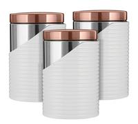 Tower 3pc Canisters Tea Coffee Sugar Containers, Stainless Steel White/Rose Gold