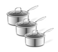Tower Ti-Clad 3 Piece Hybrid Saucepan Set, 16cm, 18cm & 20cm, Grey | HyTech™ Hybrid Cooking, Titanium Tri-Ply, CeramiShield™ Pro Non-Stick, Induction Compatible, EEJB524