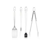 Tower 4 Piece BBQ Tool Set with Hanging Loop, Including Spatula, Fork, Tongs & Basting Brush, Stainless Steel, T932002