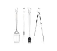 Tower 4 Piece BBQ Tool Set with Hanging Loop, Including Spatula, Fork, Tongs & Basting Brush, Stainless Steel, T932002