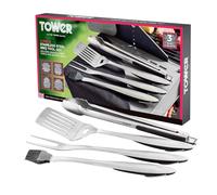 Tower 4 Piece BBQ Tool Set with Hanging Loop, Including Spatula, Fork, Tongs & Basting Brush, Stainless Steel, T932002