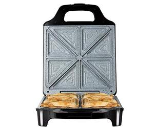 Tower 4 Slice Deep Fill Sandwich Maker with Extra-Deep, Non-Stick Ceramic Coated Plates, Automatic Temperature Control, 1600W, Black, T27021