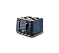 Tower T20061MNB Empire 4-Slice Toaster with Defrost/Reheat, Removable Crumb Trays, 1600W, Midnight Blue and Brass
